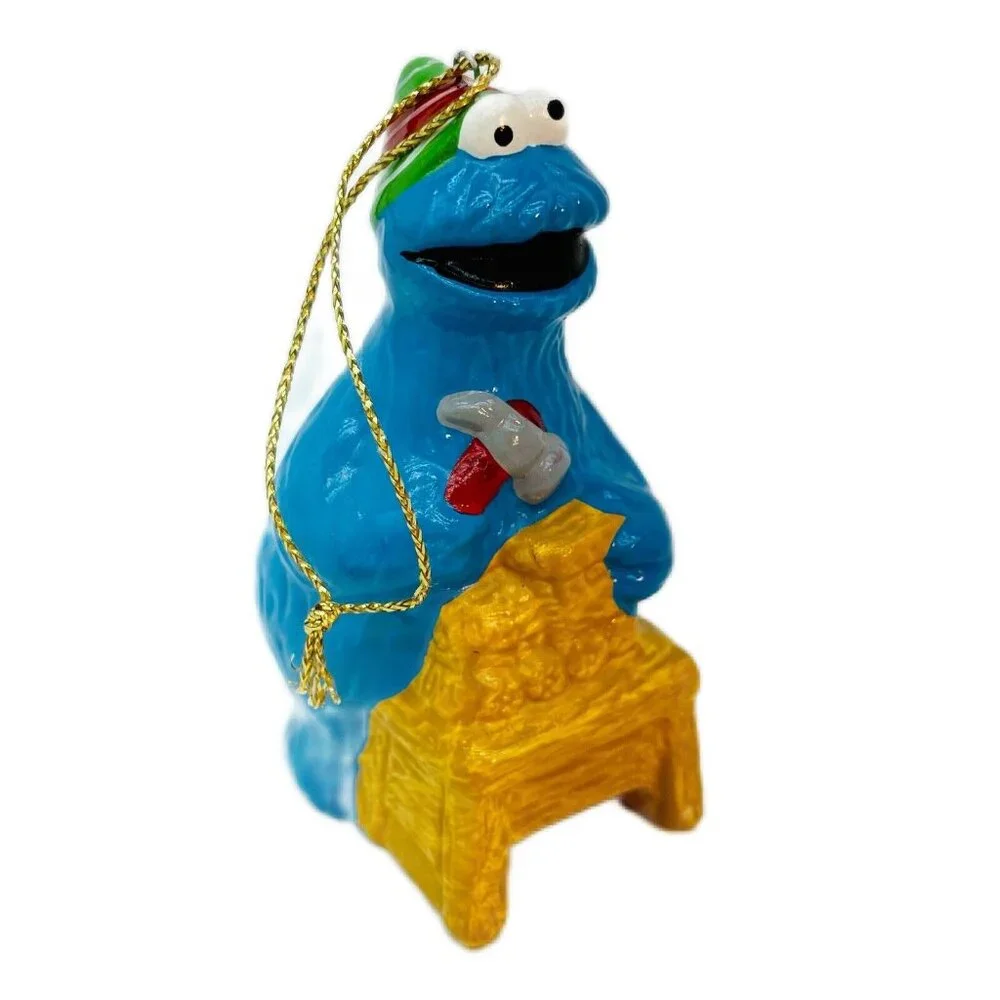 Vintage Christmas Ornament COOKIE MONSTER SESAME ST. MUPPETS Hand Painted Taiwan